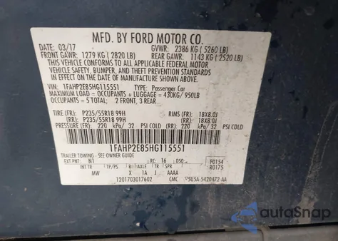 2017 Ford Taurus Sel from USA, damaged, VIN 1FAHP2E85HG115551